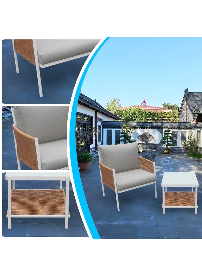 YIYAN 3-Piece Indoor-Outdoor Rattan Bistro Set, All-Weather Balcony Furniture with Side Table for Patio & Porch - Image 3